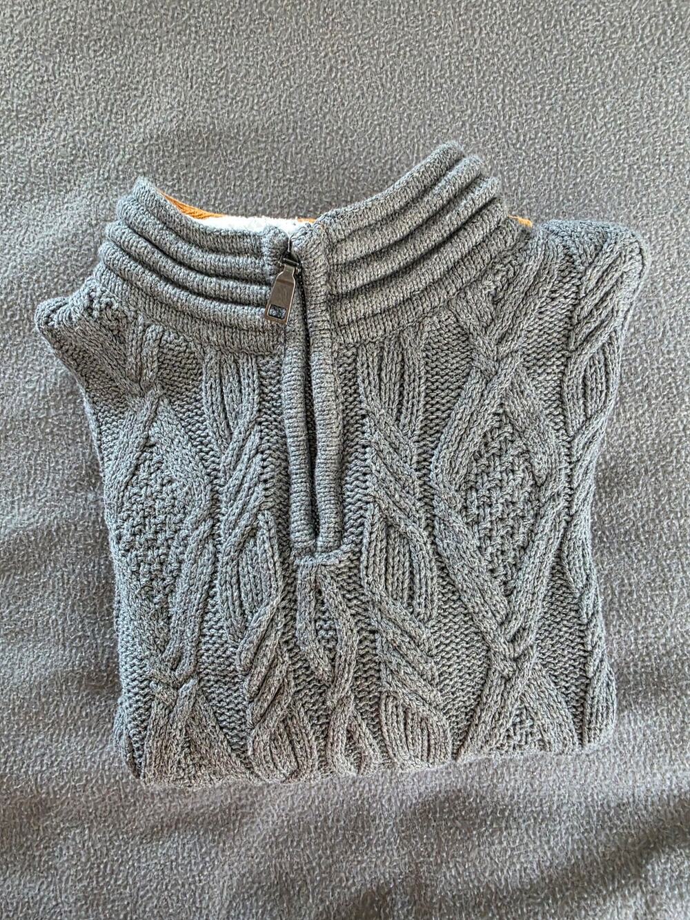 Jarvis Archer Boys Size M 7/8 Gray Cable Knit Quarter Zip Sherpa Lined Sweater